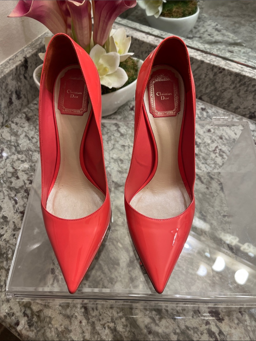 Dior Red Patent Pointed-Toe Stiletto Pumps